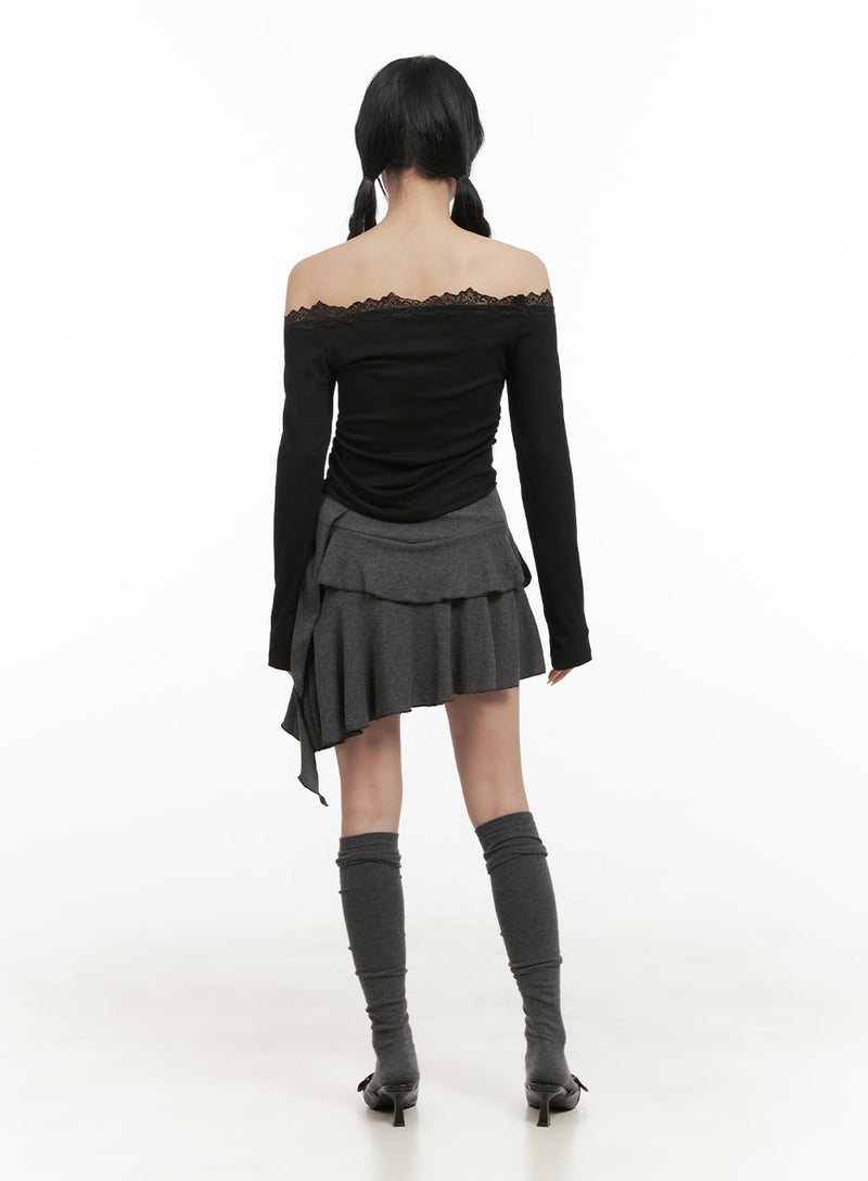 Off-Shoulder Long Sleeve Crop Tee CD410