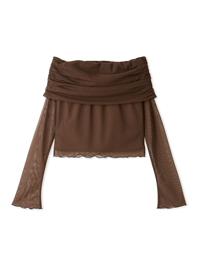 Sheer Ruched Off Shoulder Top