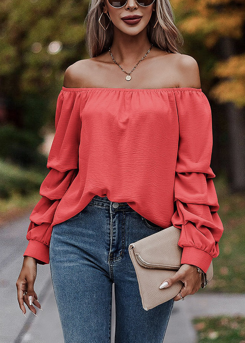 Off Shoulder Long Sleeve Top Coral