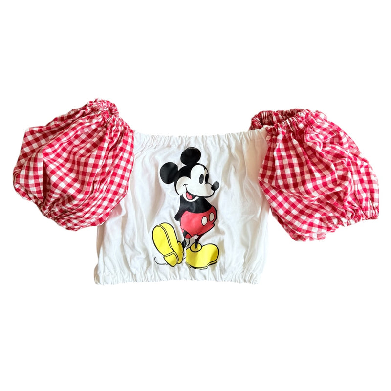 Mickey w/ Red Gingham Puff (Choose between a T Shirt Puff or Off Shoulder)
