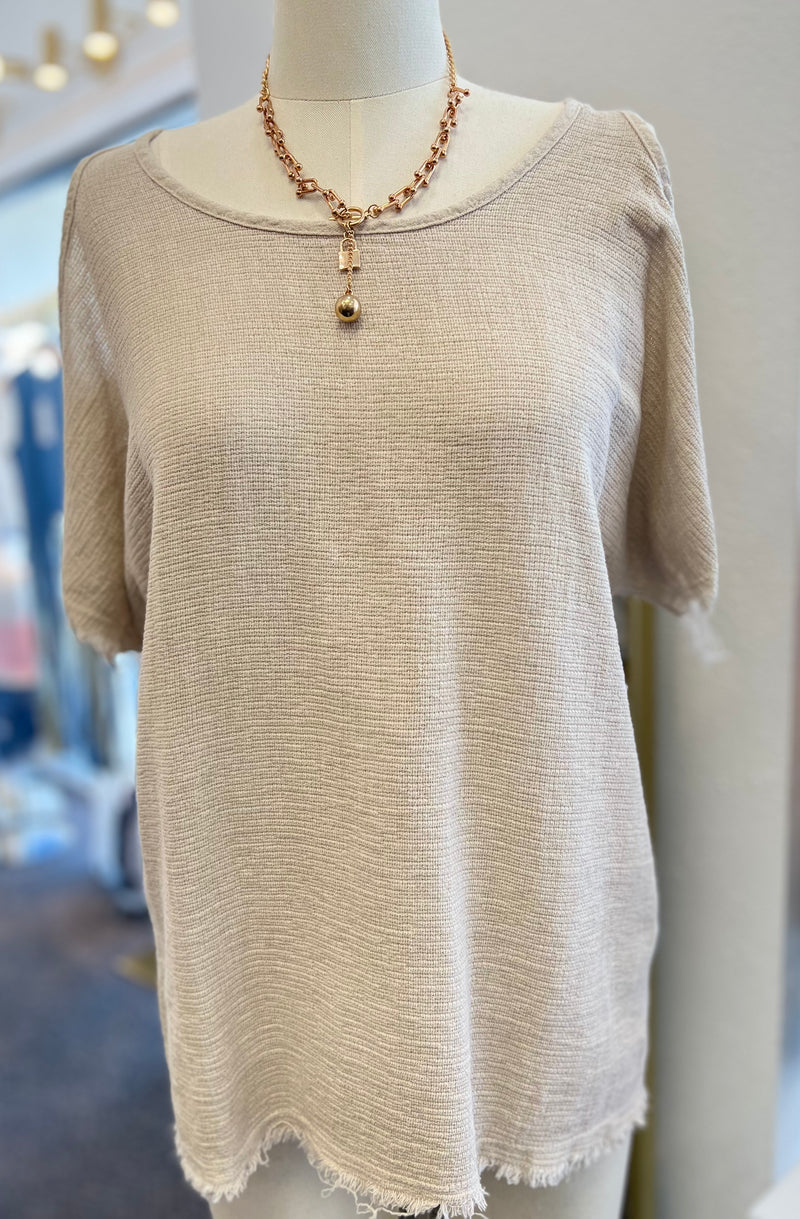 Michelle Beige Linen Off the Shoulder Top