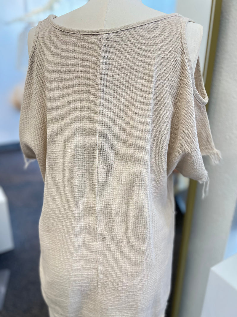 Michelle Beige Linen Off the Shoulder Top