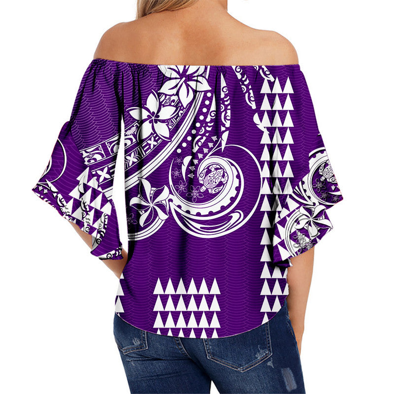 Kakau Hawaiian Polynesian Off Shoulder Waist Wrap Top Purple LT6