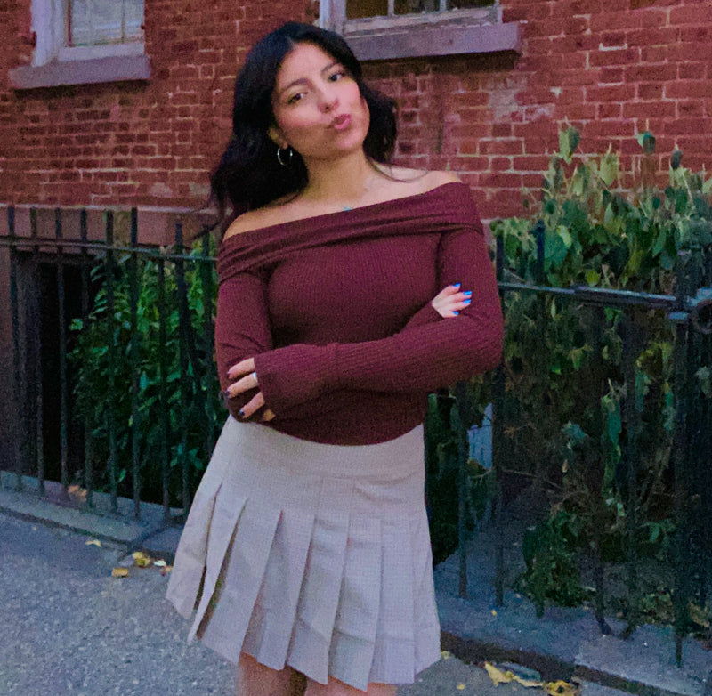 OFF-SHOULDER KNIT SWEATER TOP