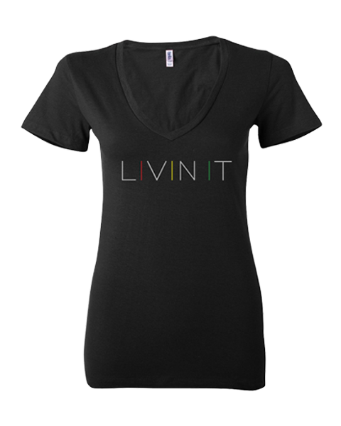 Women's Livin it V-Neck Tee (Black) [SMALL ONLY]