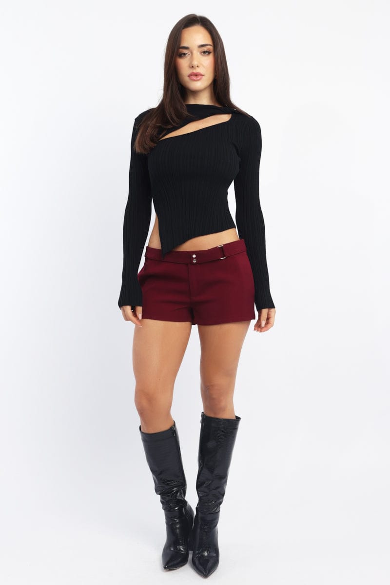 Black Knit Top Long Sleeve Cut Out