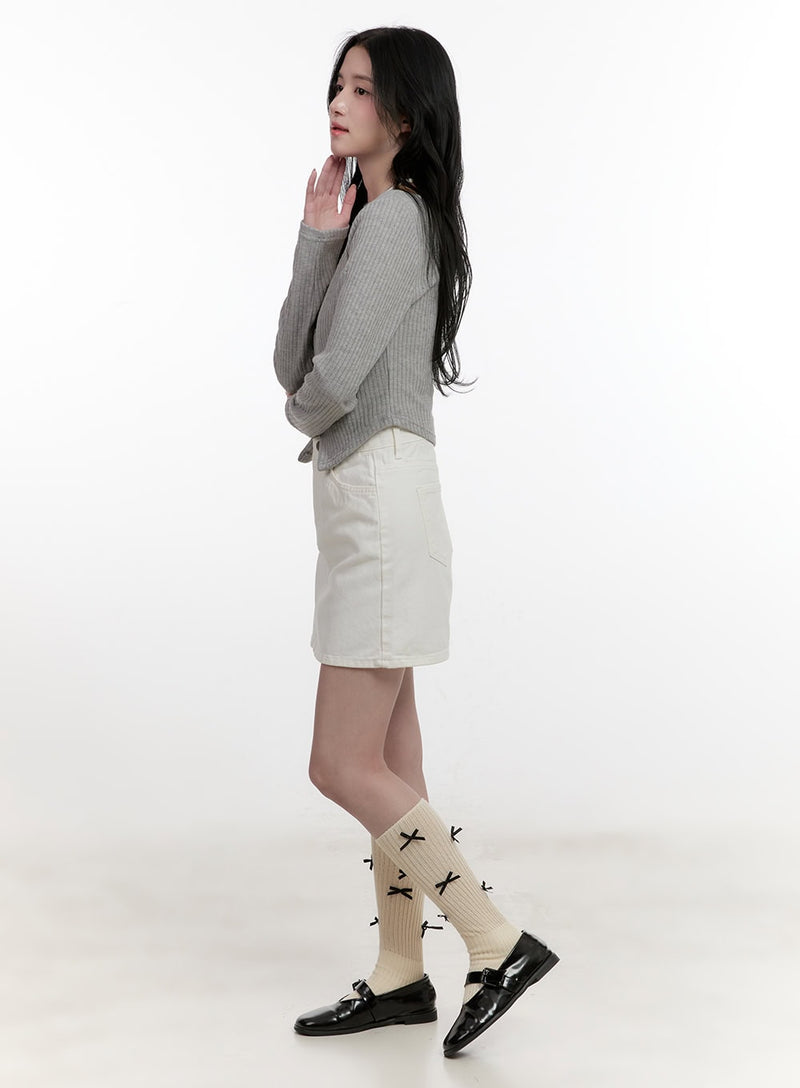 Ribbon Cut Out Cropped Cardigan CF527
