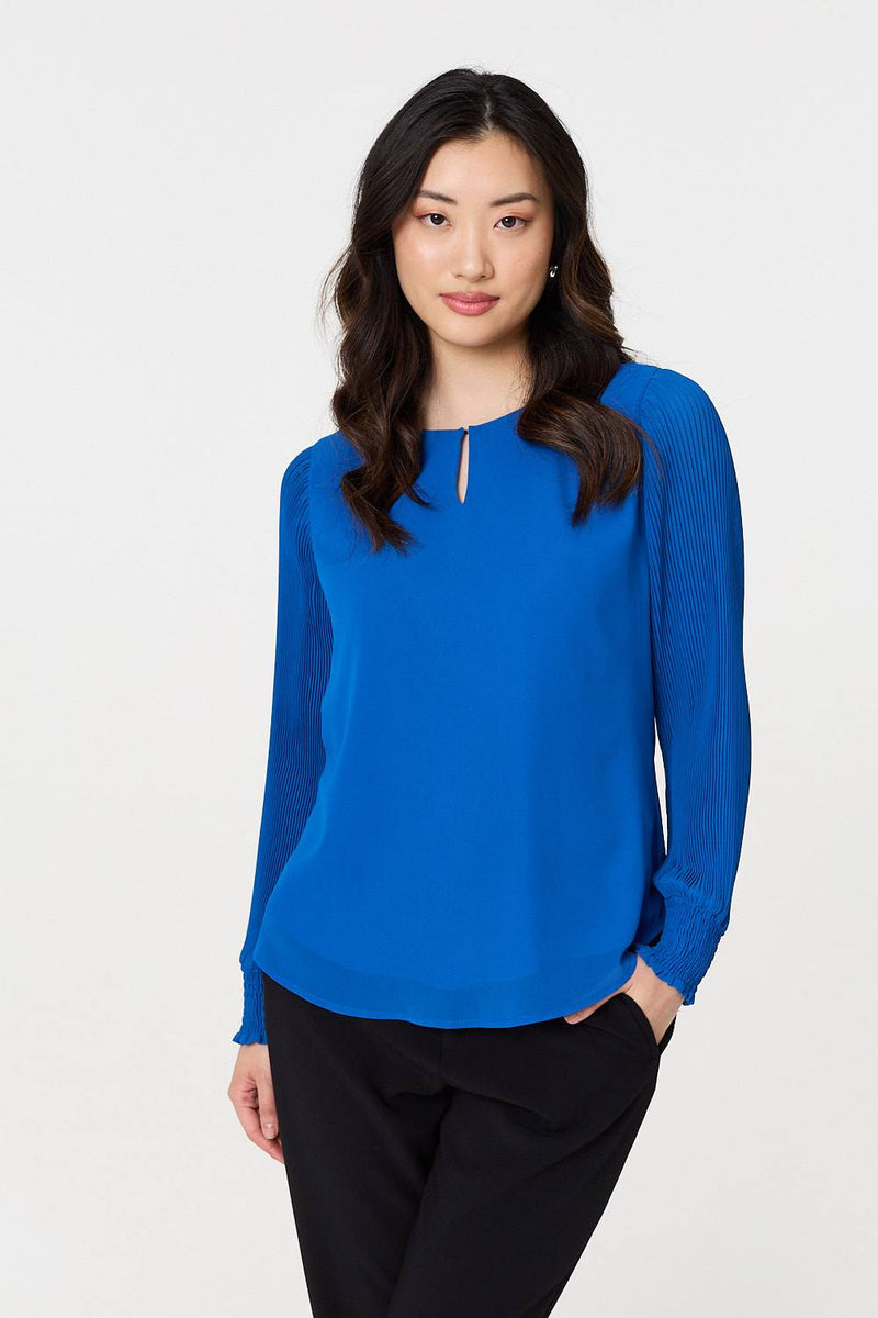 Keyhole Cut-Out Neck Long Sleeve Blouse