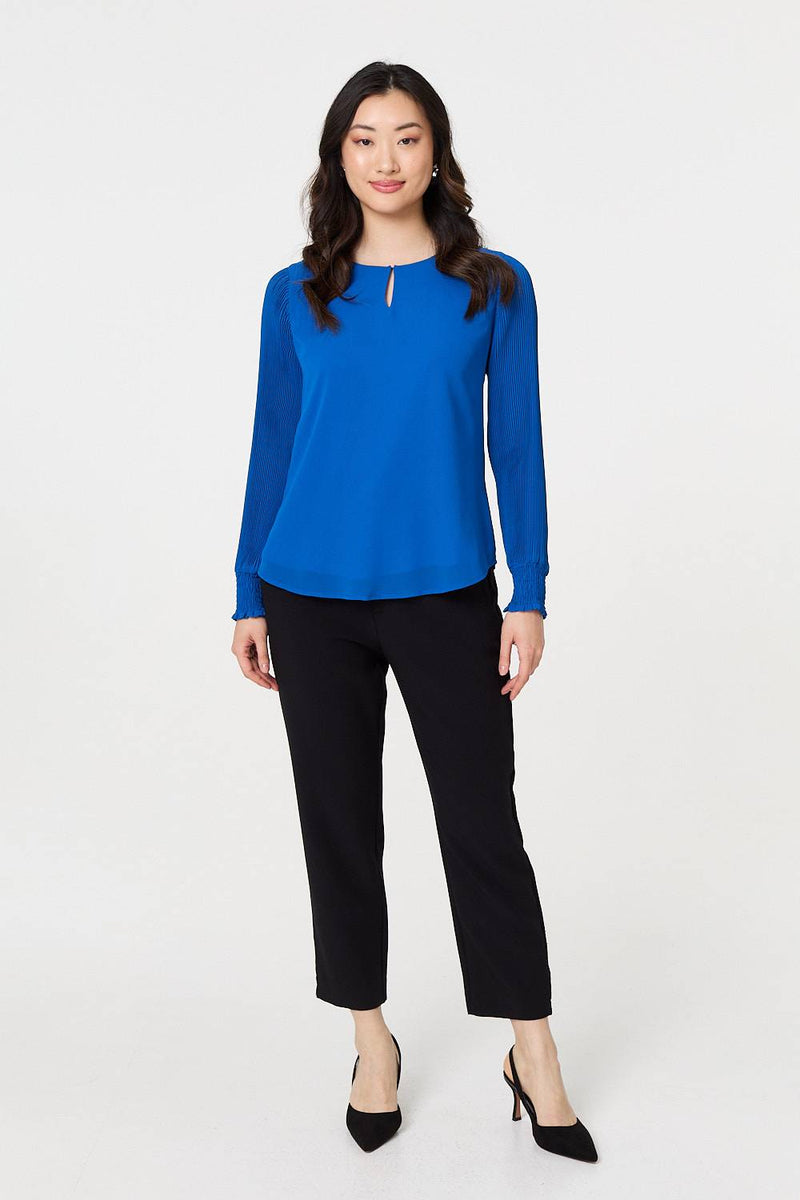 Keyhole Cut-Out Neck Long Sleeve Blouse