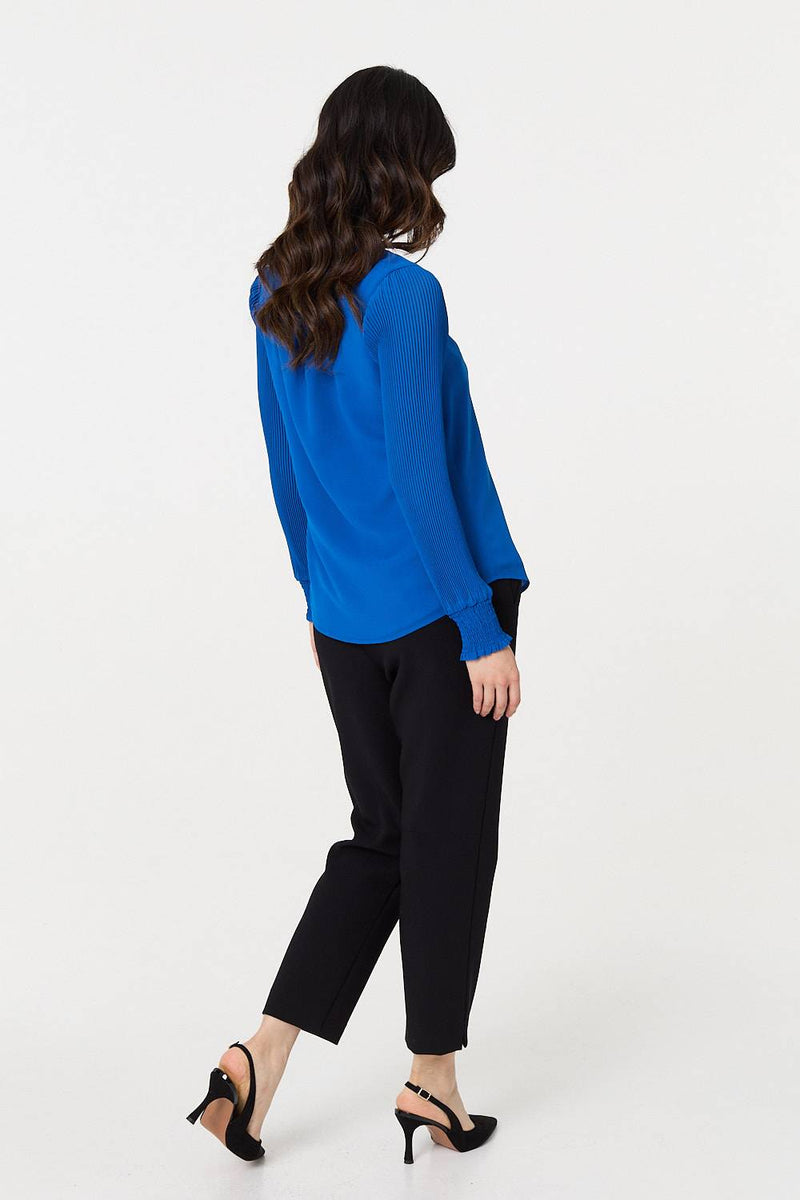 Keyhole Cut-Out Neck Long Sleeve Blouse