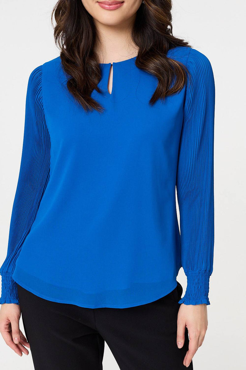 Keyhole Cut-Out Neck Long Sleeve Blouse