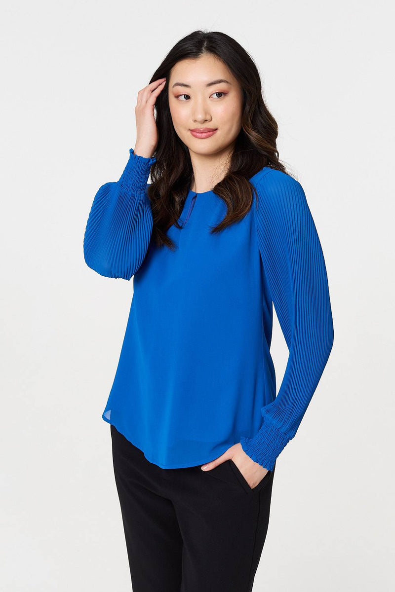 Keyhole Cut-Out Neck Long Sleeve Blouse