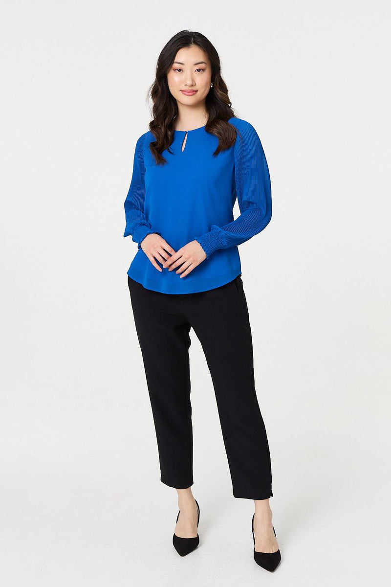 Keyhole Cut-Out Neck Long Sleeve Blouse