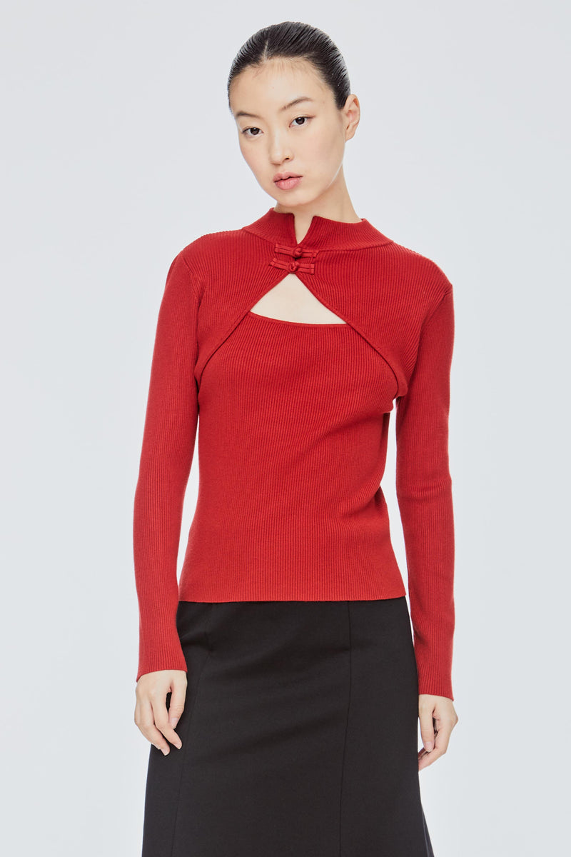 Cut Out Mandarin Knit Top