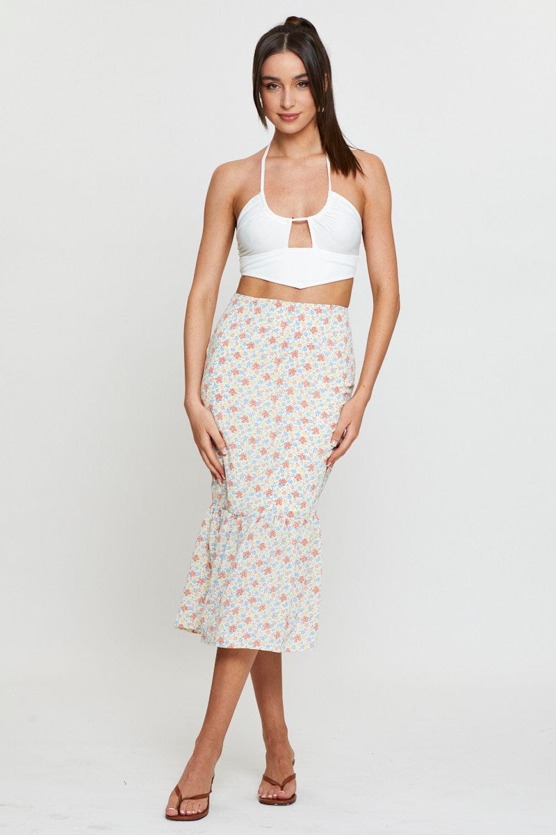 White Cut Out Crop Top Halter Neck