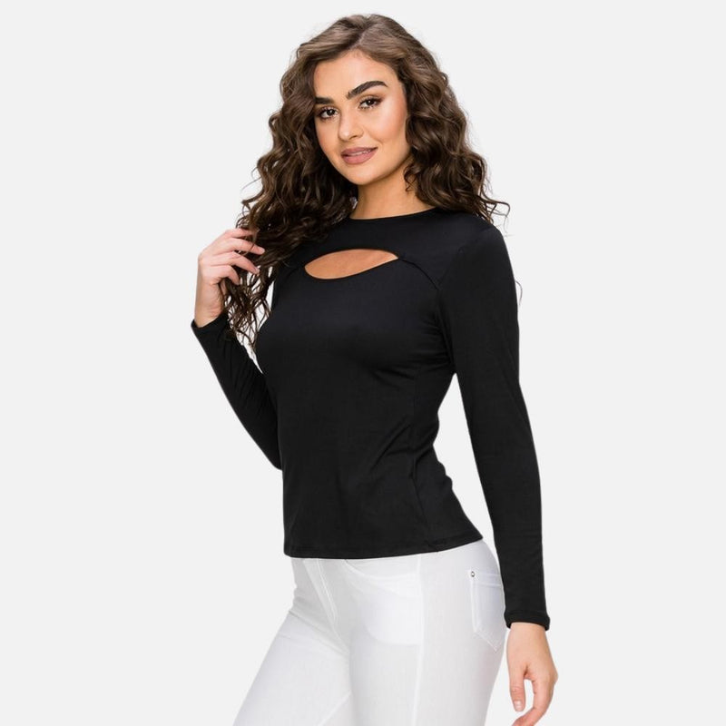 Black Cut-Out crew Neck Top