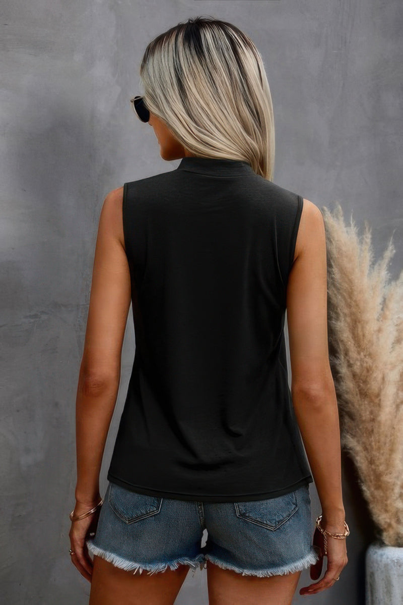 Solid Cut Out Shoulder Sleeveless Top