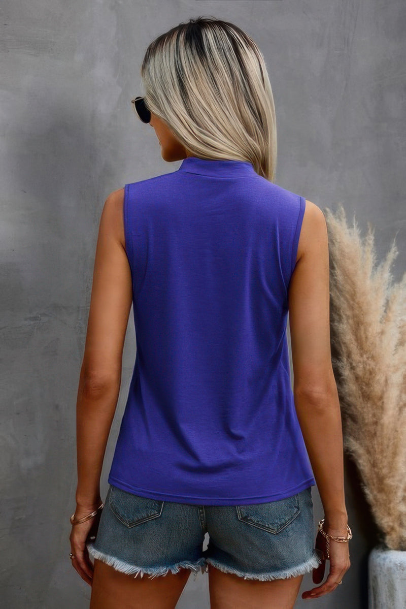 Solid Cut Out Shoulder Sleeveless Top