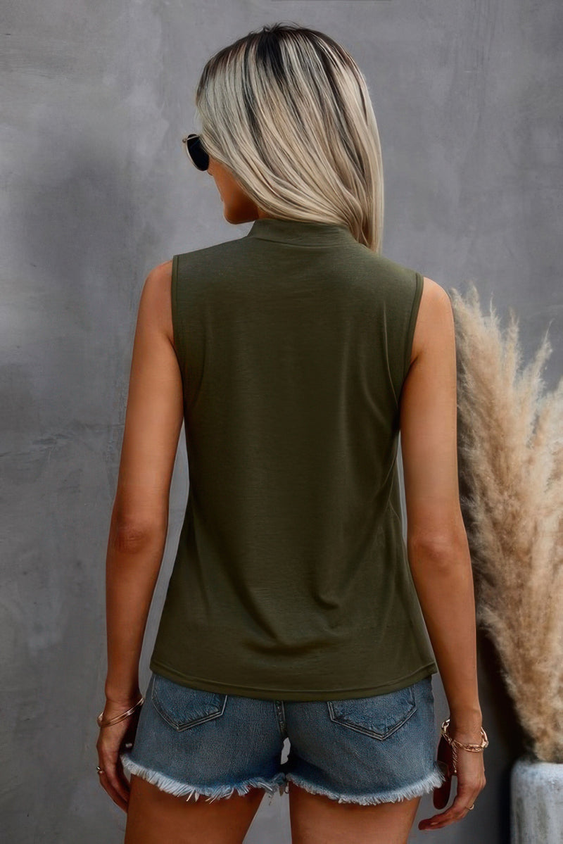 Solid Cut Out Shoulder Sleeveless Top
