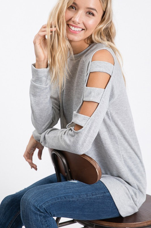 Long Sleeve Ladder Cut Out Top