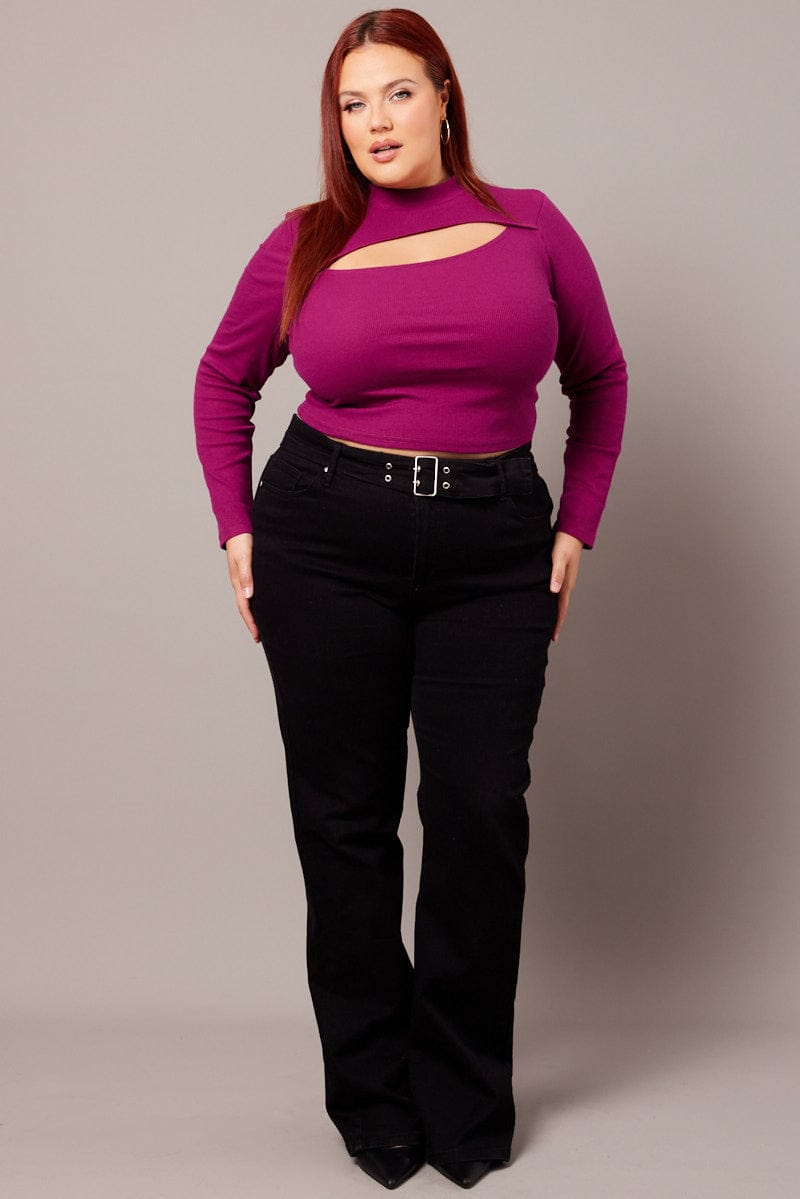 Pink Cut Out Top Long Sleeve High Neck