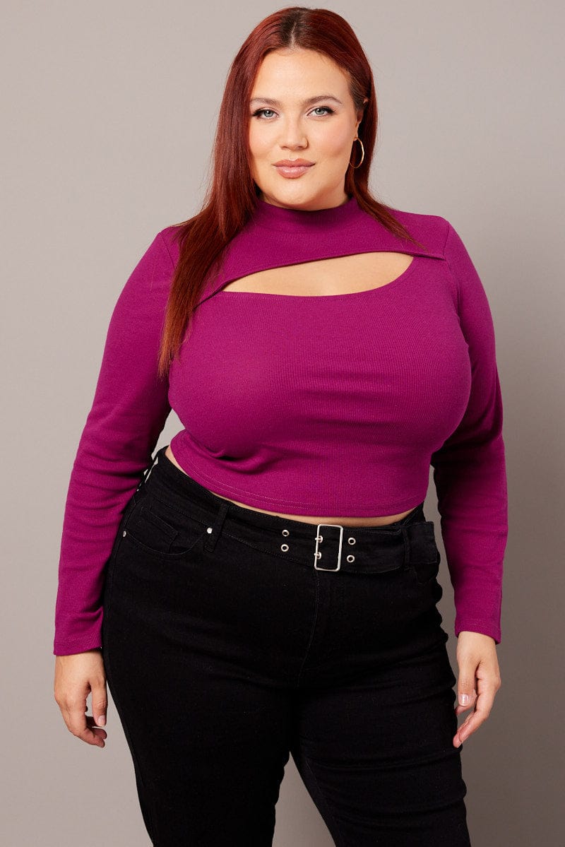 Pink Cut Out Top Long Sleeve High Neck