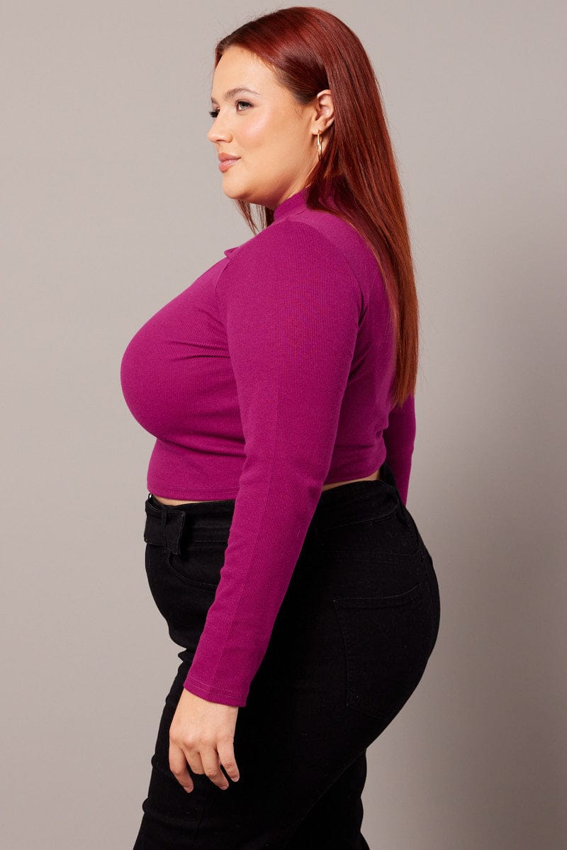 Pink Cut Out Top Long Sleeve High Neck