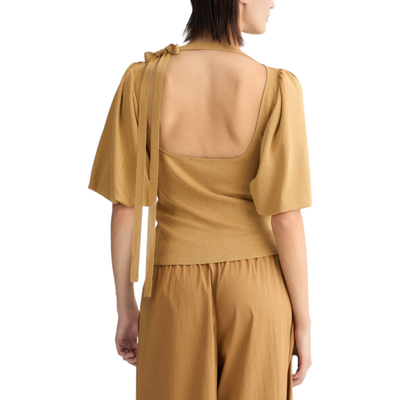 Top donna color oro con cut-out