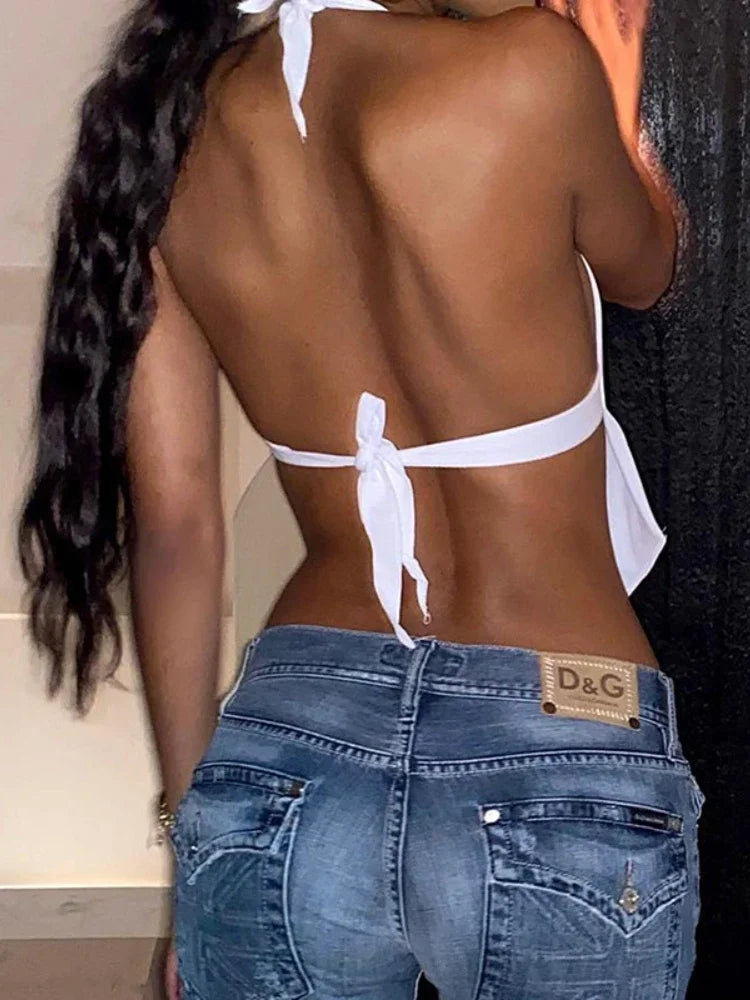 White Backless Tank Top Sleeveless Women Clothing Hanging Neck Y2k Accessories Slim Sexy Streetwear Lace-Up Ropa De Mujer Summer