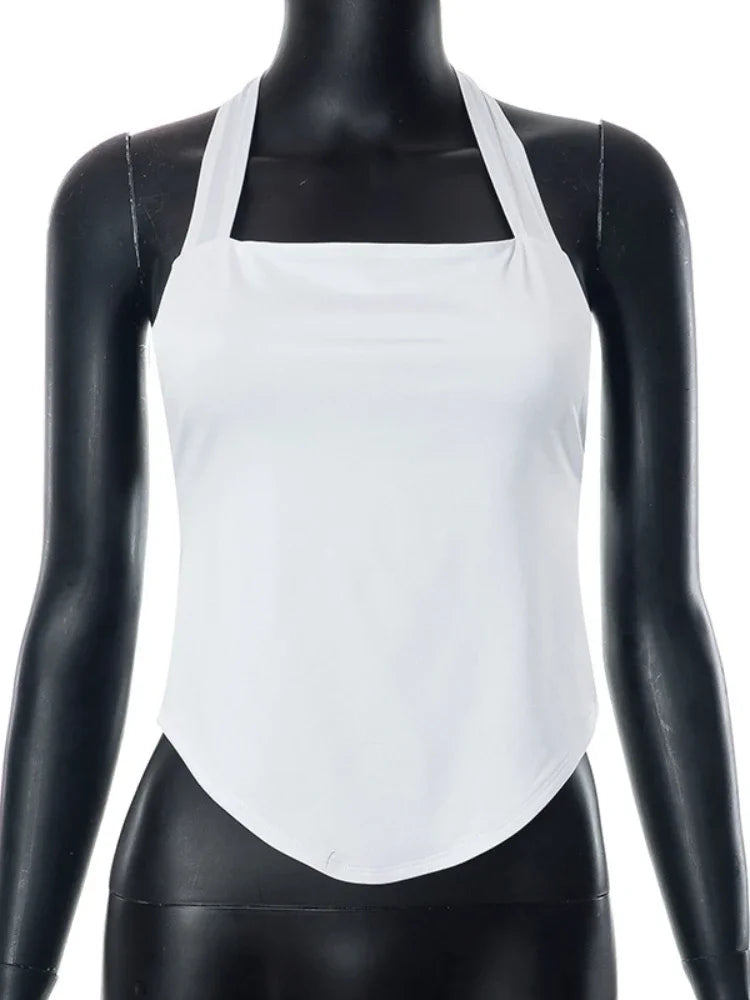 White Backless Tank Top Sleeveless Women Clothing Hanging Neck Y2k Accessories Slim Sexy Streetwear Lace-Up Ropa De Mujer Summer