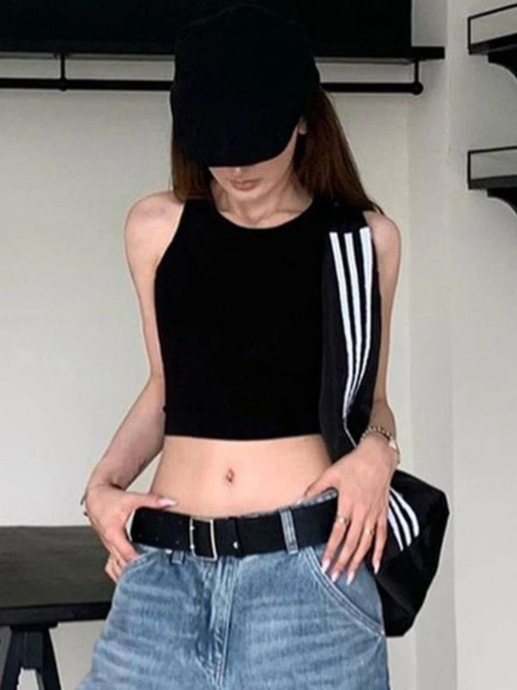 Sleeveless Solid Tank Top Women Edgy Clothes Y2k Accessories Backless Ropa Mujer Bandage Short Bustier Slim Fit Vetement Femme