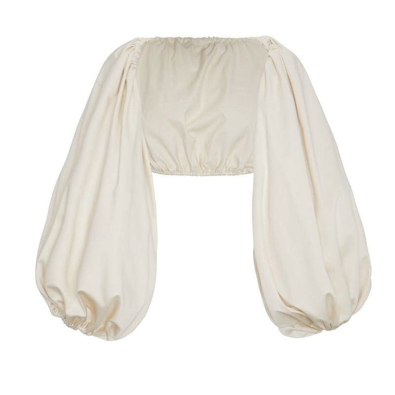 Backless Short Shirt Female Slash Neck Lantern Sleeve Large Size Crop Top Blouse Summer Fashion Sexy Clothing
