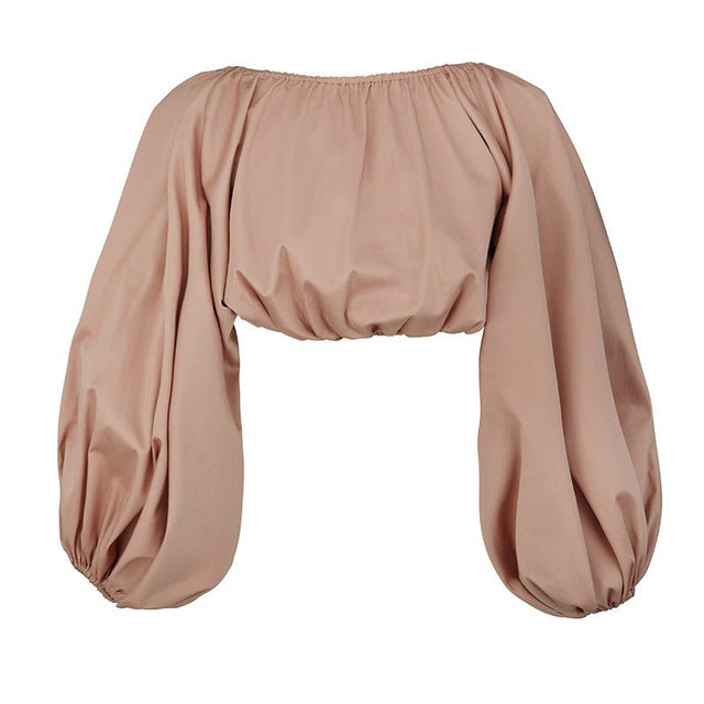 Backless Short Shirt Female Slash Neck Lantern Sleeve Large Size Crop Top Blouse Summer Fashion Sexy Clothing