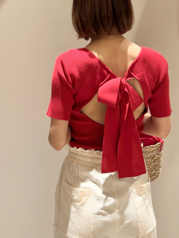 Sustainable Ribbon Backless Knit Tops