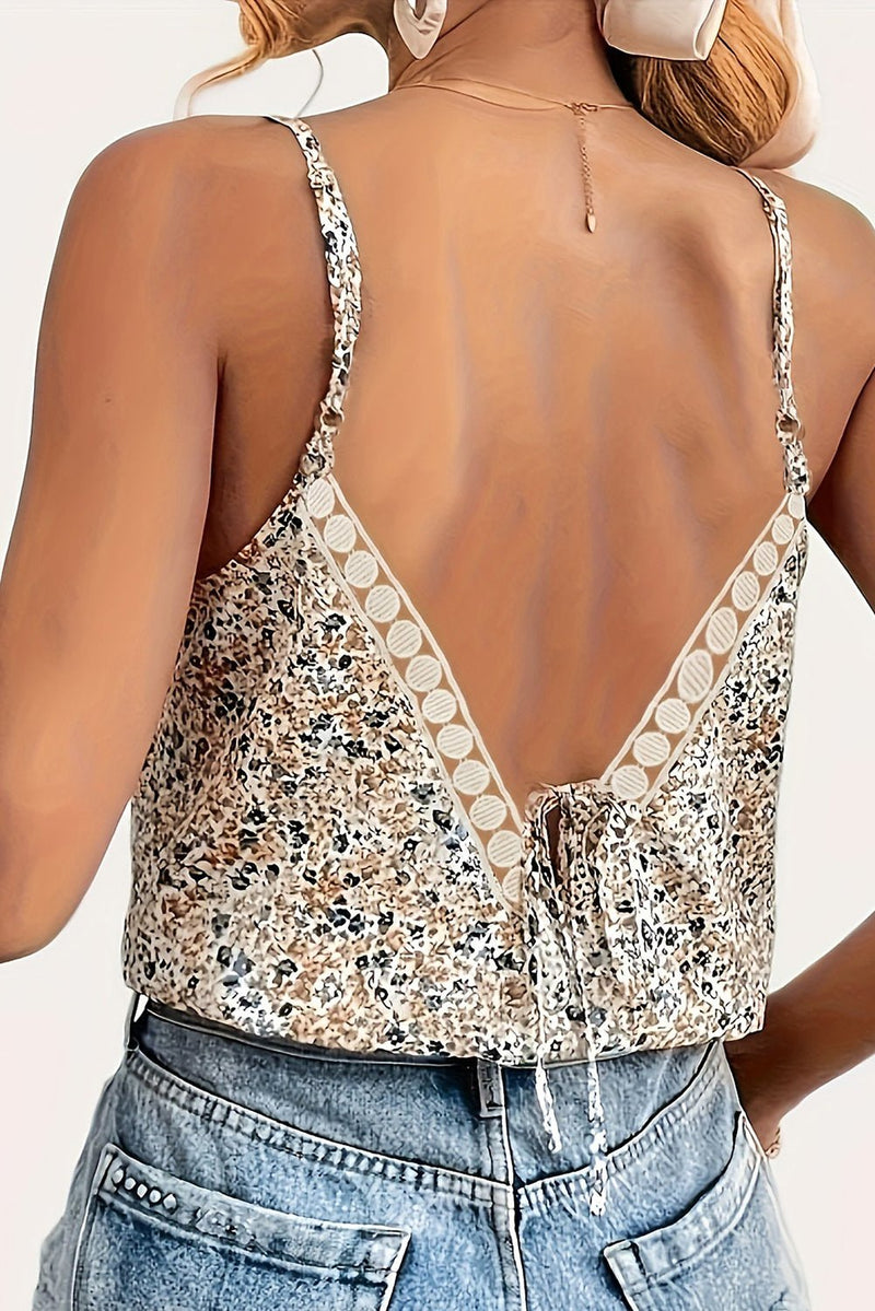 Multicolour Floral Backless V Neck Cami Top