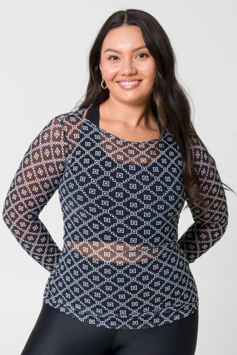 Net Fitted Long Sleeve Tee - Monogram Black