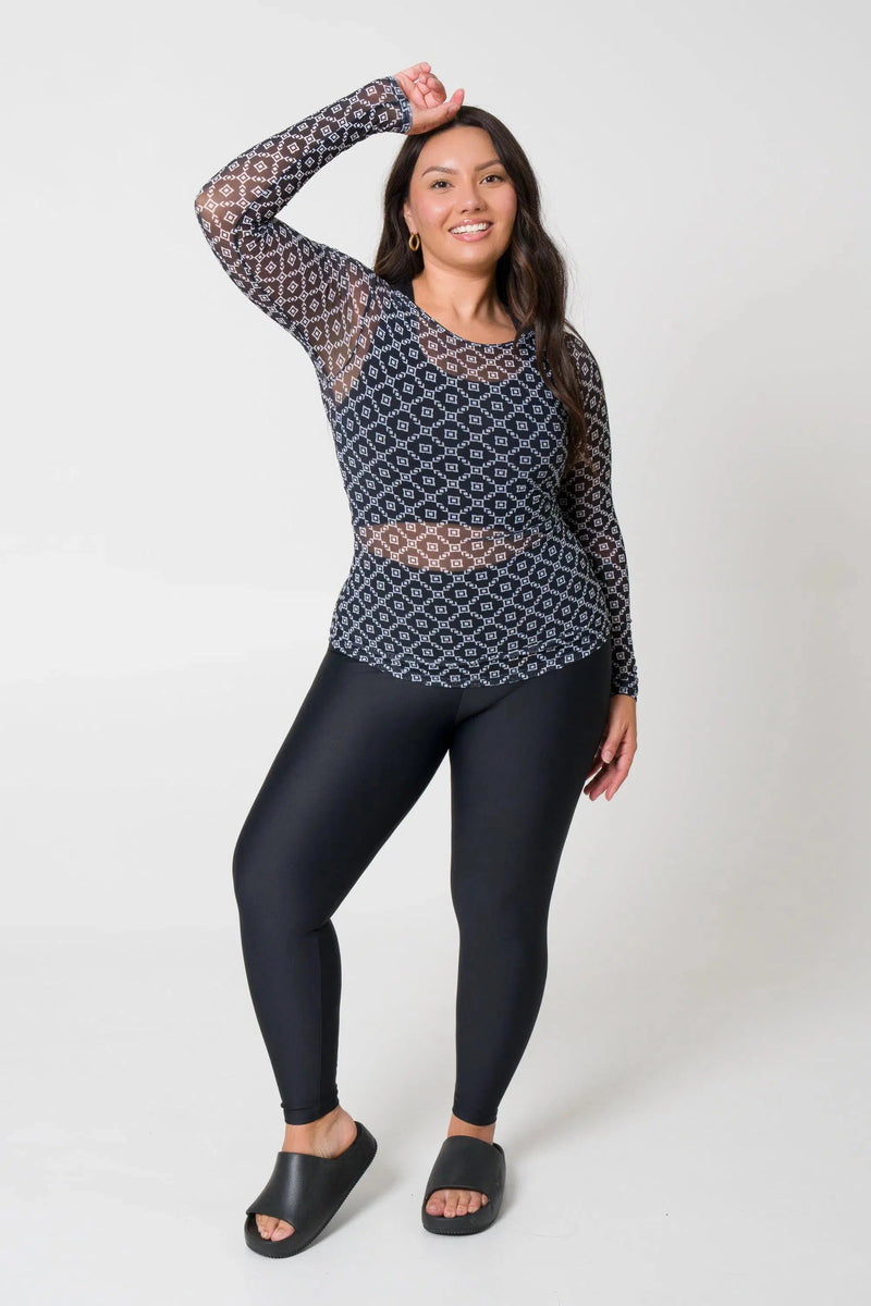 Net Fitted Long Sleeve Tee - Monogram Black
