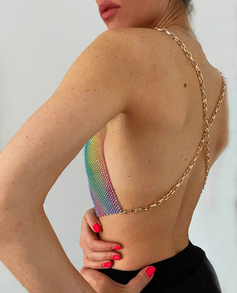 RAINBOW BACKLESS STRAPPY CROP TOP
