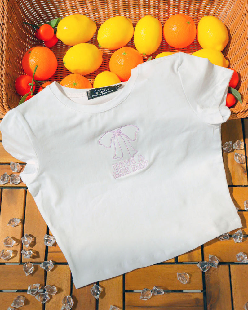 Ribbon Embroidery Baby Tee in White (Women)