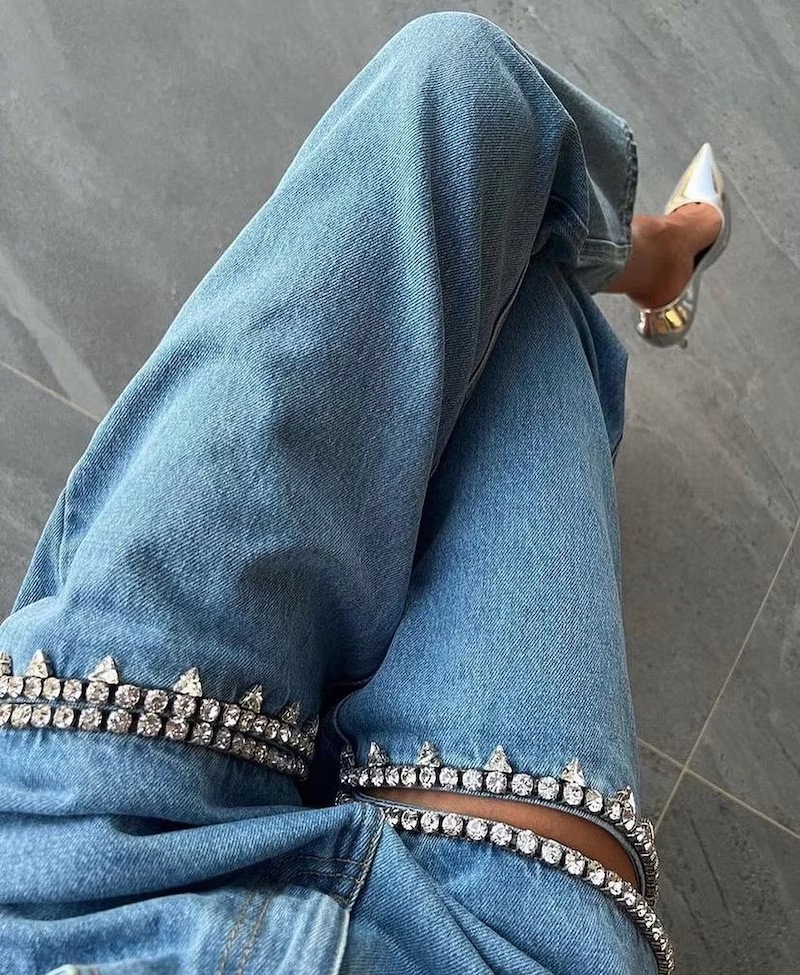 BEST SELLER!! The Nikki Denim Rhinestone Slit Jean