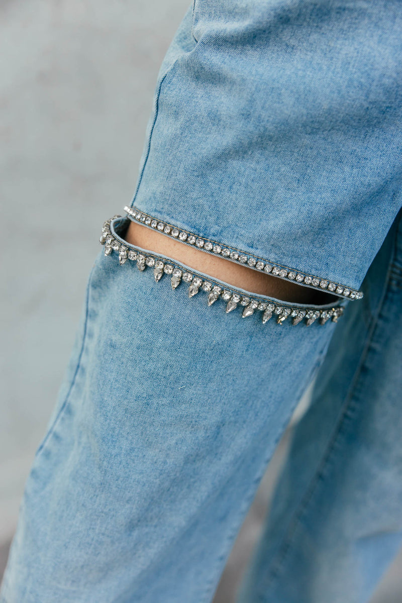 BEST SELLER!! The Nikki Denim Rhinestone Slit Jean