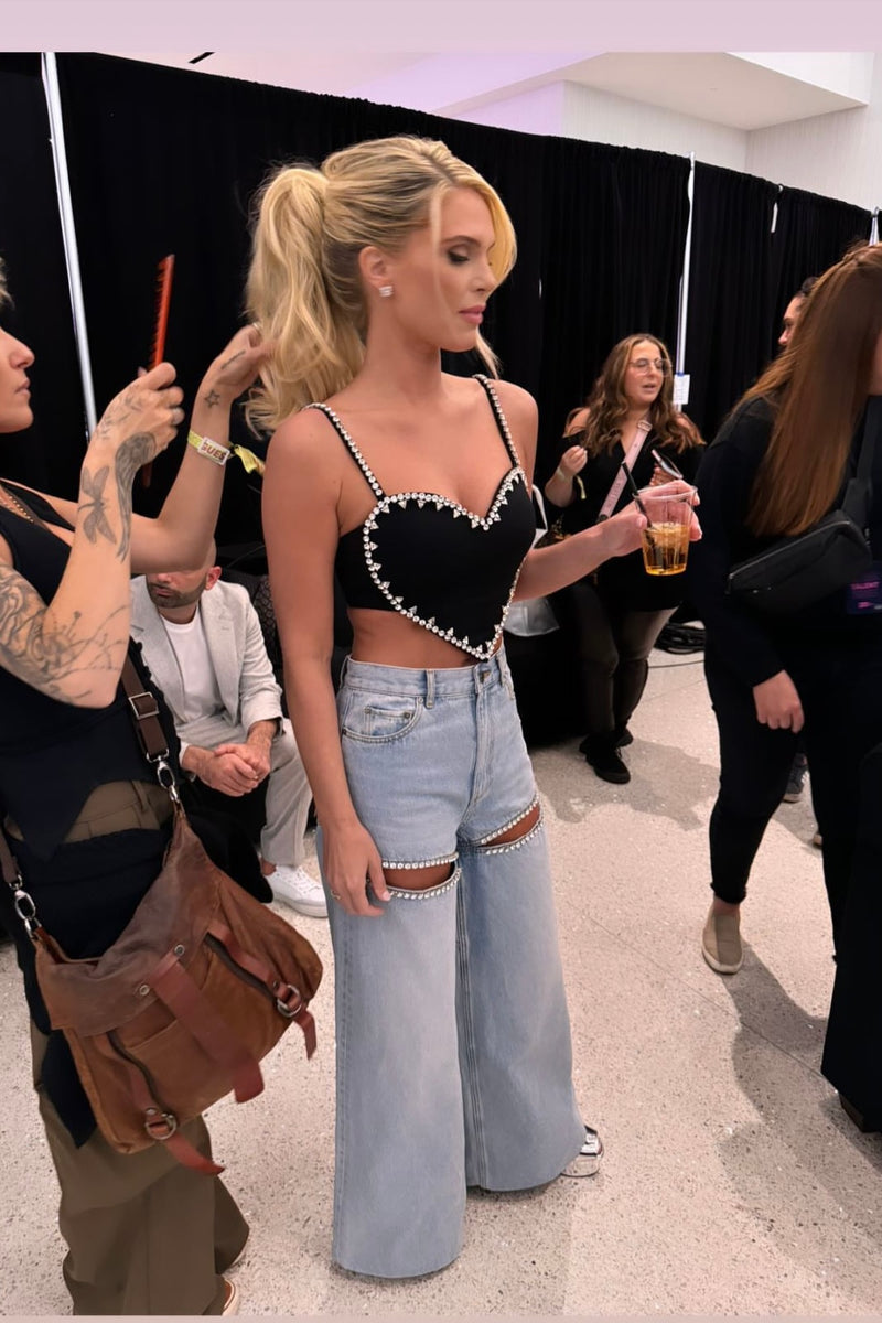 BEST SELLER!! The Nikki Denim Rhinestone Slit Jean
