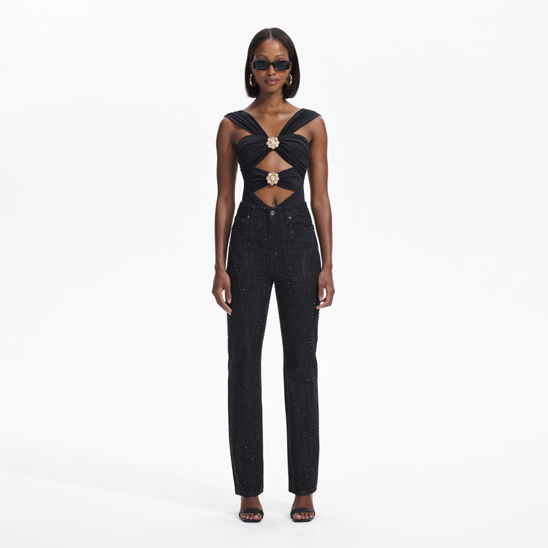Black Rhinestone Denim Jeans