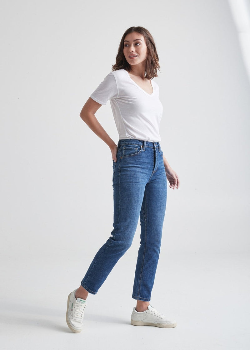Midweight Denim High Rise Straight (Button Fly) - Medium Blue