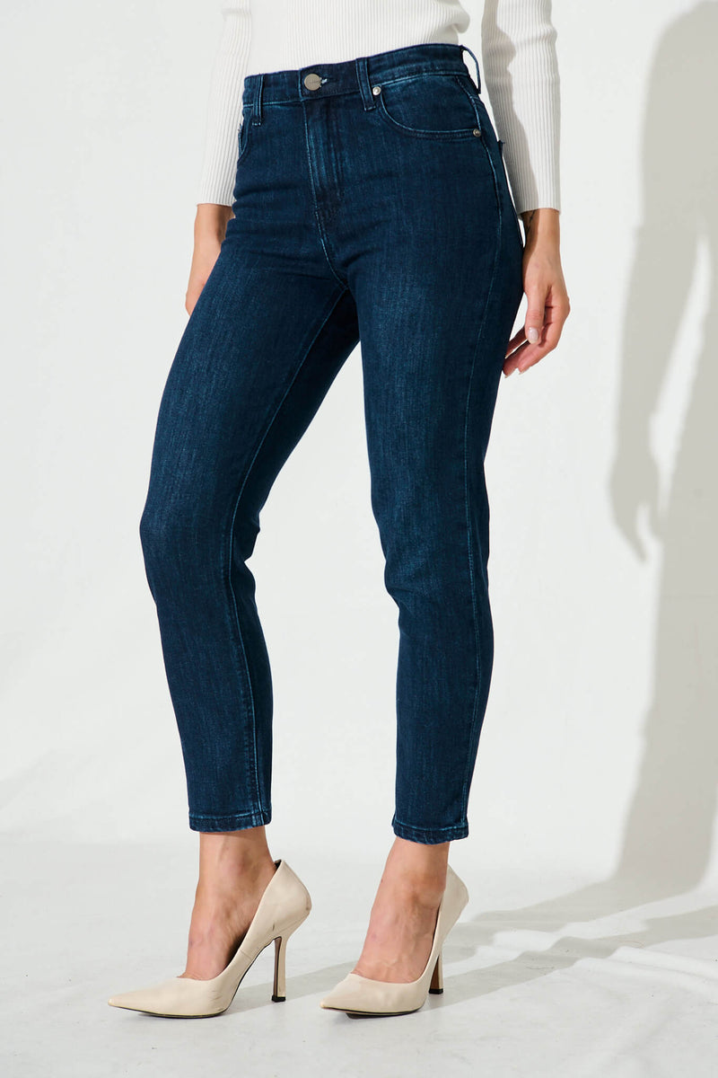 Ace Mid Rise Straight Leg Jean In Dark Blue Denim