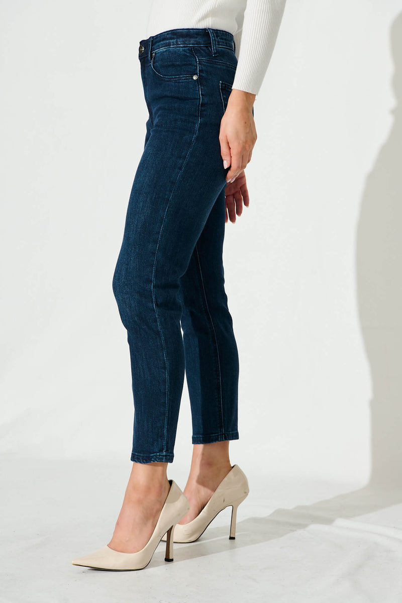 Ace Mid Rise Straight Leg Jean In Dark Blue Denim