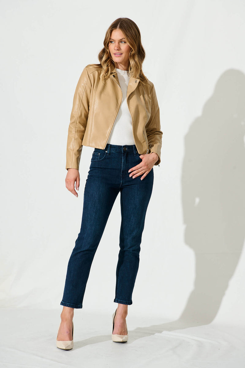 Ace Mid Rise Straight Leg Jean In Dark Blue Denim