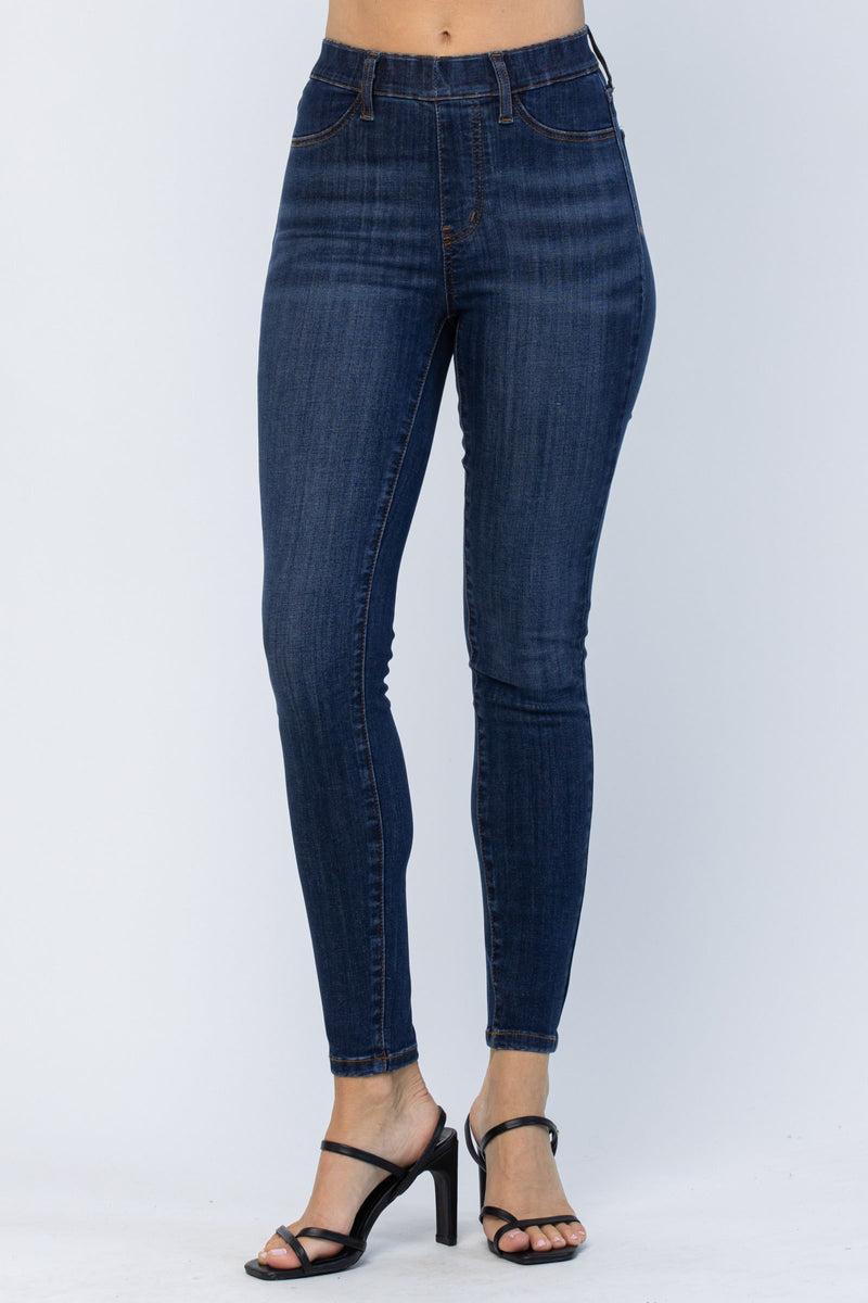 Judy Blue High Waist Pull-On w/ Front + Back Patch Pockets Skinny Denim Jeans 88539