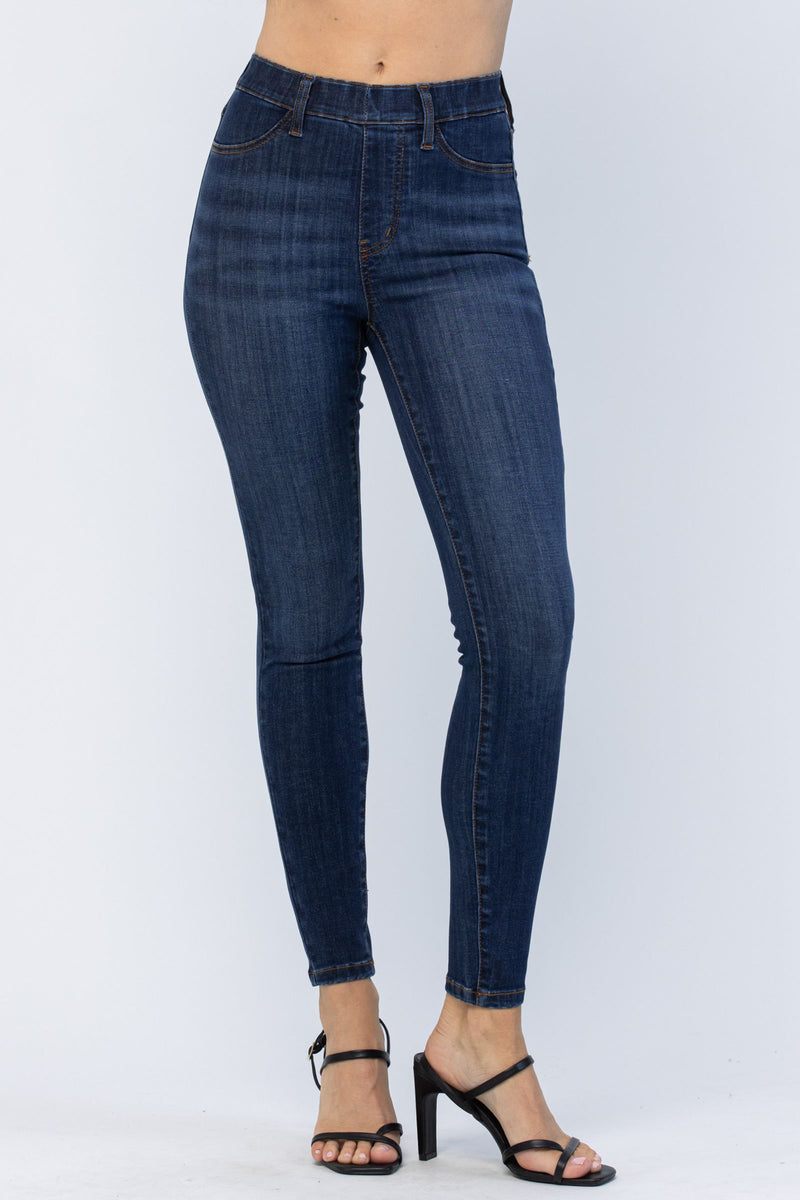 Judy Blue High Waist Pull-On w/ Front + Back Patch Pockets Skinny Denim Jeans 88539