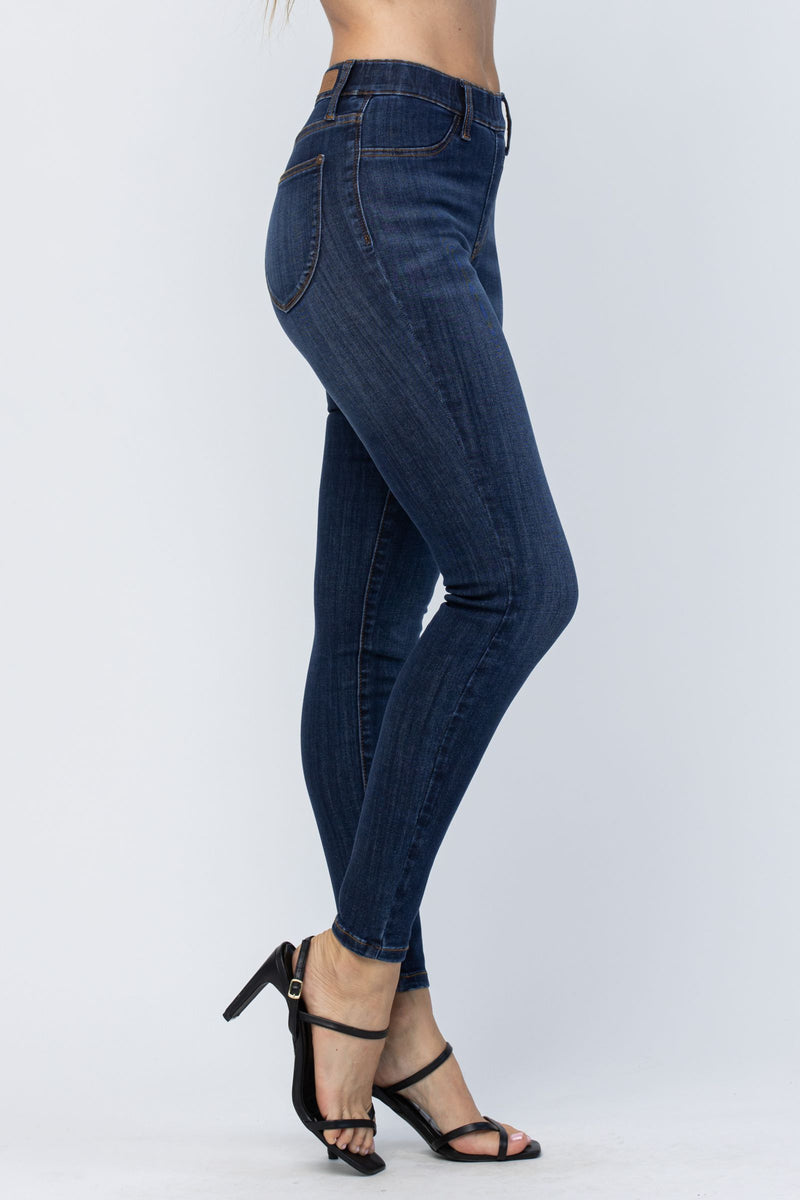 Judy Blue High Waist Pull-On w/ Front + Back Patch Pockets Skinny Denim Jeans 88539